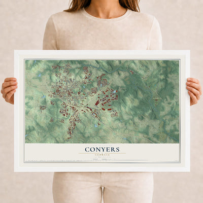 Conyers, Georgia map print, 12" x 18" W/ White Ayous Wood Frame mockup