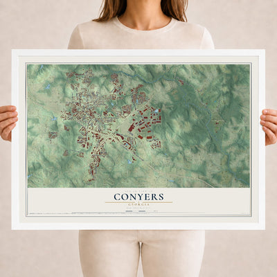 Conyers, Georgia map print, 18" x 24" W/ White Ayous Wood Frame mockup