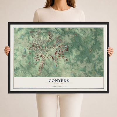 Conyers, Georgia map print, 24" x 36" W/ Black Ayous Wood Frame mockup