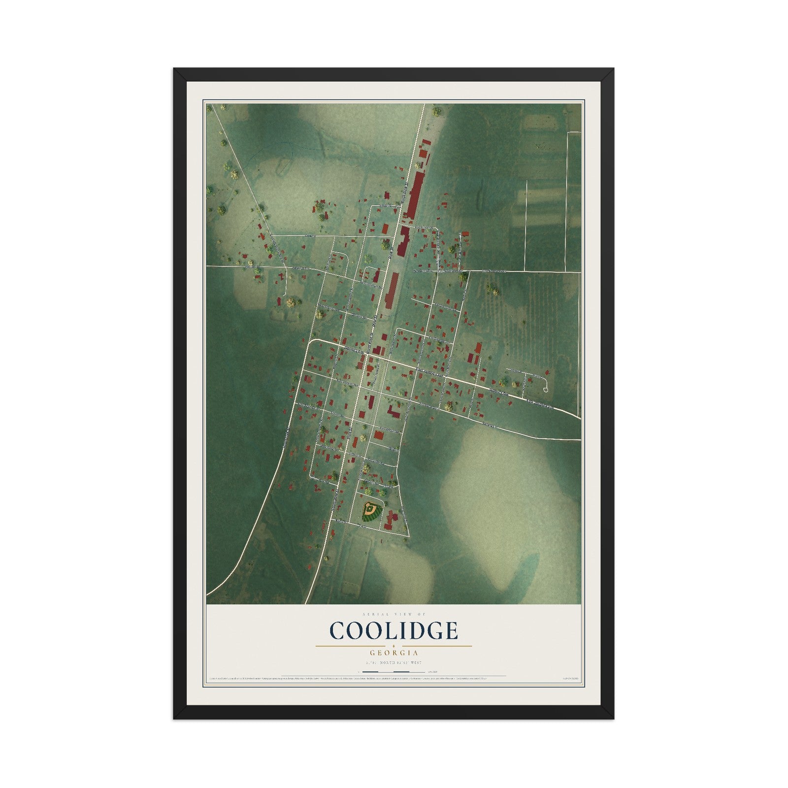 Coolidge, Georgia map print, 12" x 18" W/ Black Ayous Wood Frame mockup