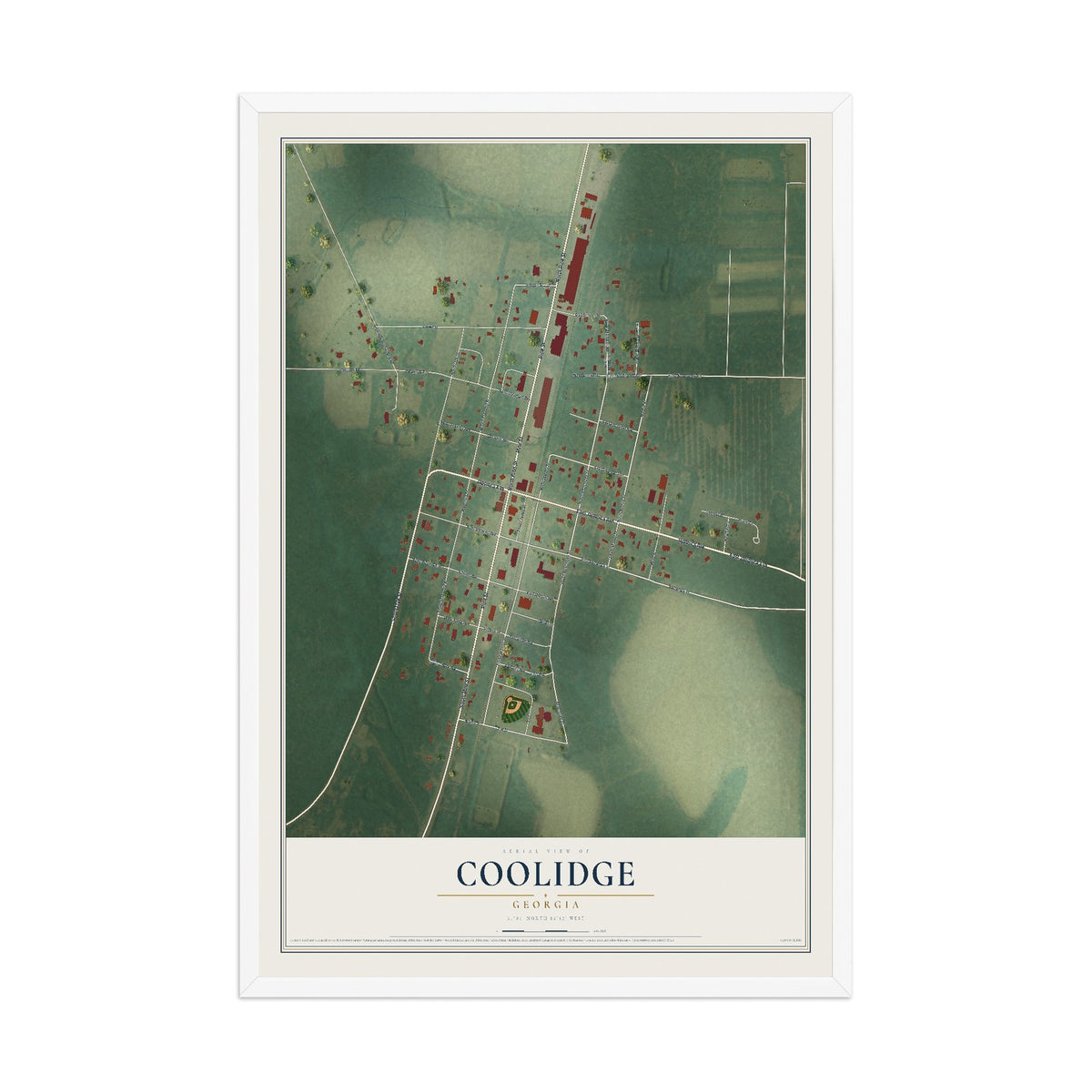 Coolidge, Georgia map print, 12" x 18" W/ White Ayous Wood Frame mockup
