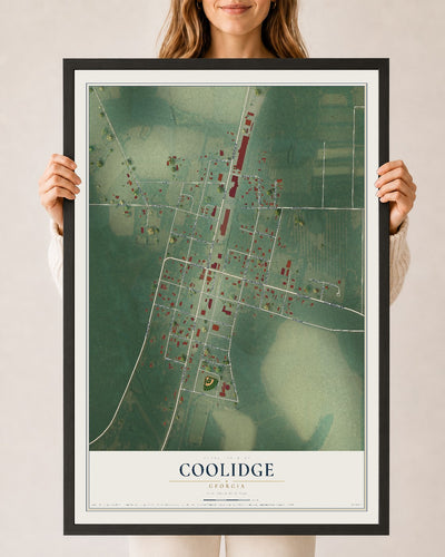 Coolidge, Georgia map print, 24" x 36" W/ Black Ayous Wood Frame mockup