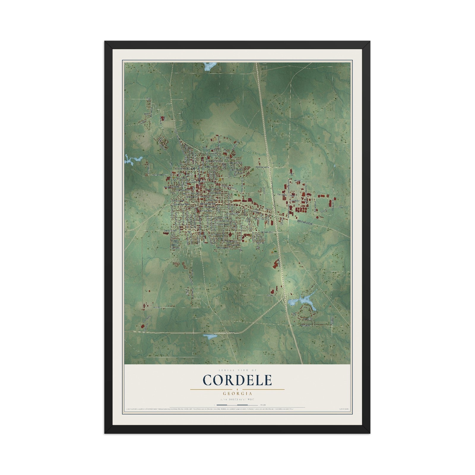 Cordele, Georgia map print, 12" x 18" W/ Black Ayous Wood Frame mockup
