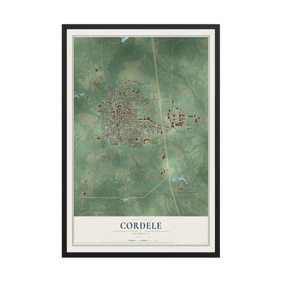 Cordele, Georgia map print, 12" x 18" W/ Black Ayous Wood Frame mockup