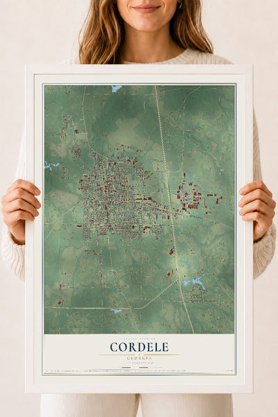 Cordele, Georgia map print, 18" x 24" W/ White Ayous Wood Frame mockup