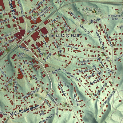 Close-up 1 of the Cornelia, Georgia map artwork