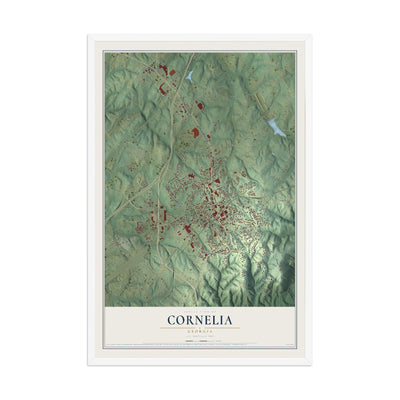 Cornelia, Georgia map print, 12" x 18" W/ White Ayous Wood Frame mockup