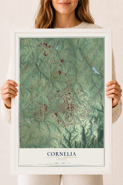 Cornelia, Georgia map print, 18" x 24" W/ White Ayous Wood Frame mockup