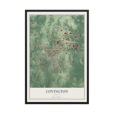 Covington, Georgia map print, 12" x 18" W/ Black Ayous Wood Frame mockup