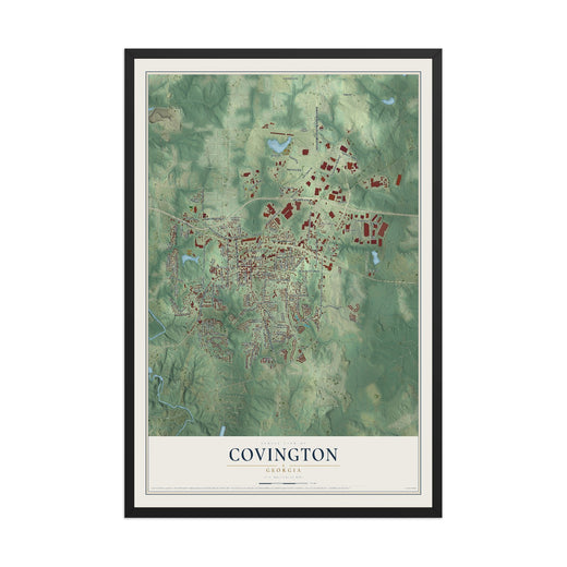 Map of Covington, Georgia, 12 x 18 inch print in a black wood frame