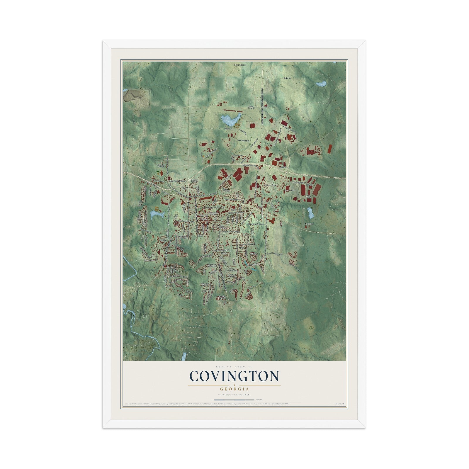 Covington, Georgia map print, 12" x 18" W/ White Ayous Wood Frame mockup