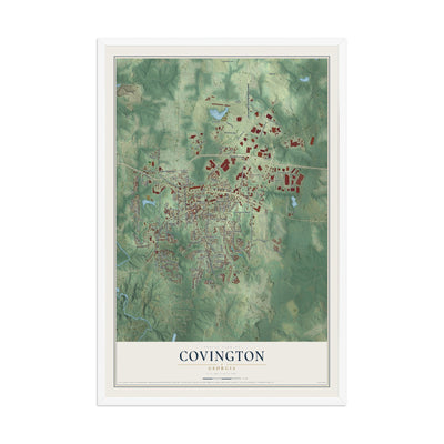 Covington, Georgia map print, 12" x 18" W/ White Ayous Wood Frame mockup