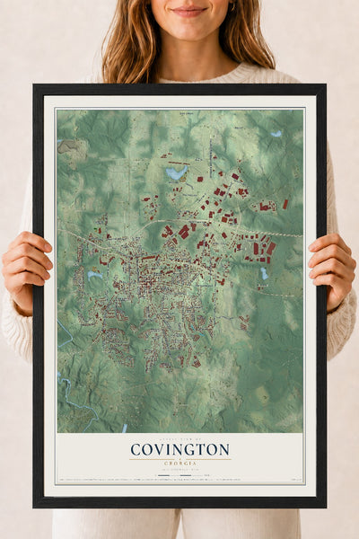 Covington, Georgia map print, 18" x 24" W/ Black Ayous Wood Frame mockup