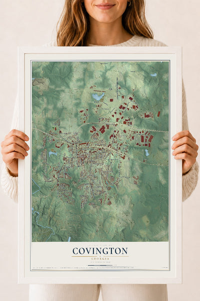 Covington, Georgia map print, 18" x 24" W/ White Ayous Wood Frame mockup
