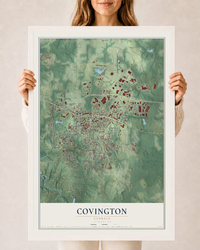 Covington, Georgia map print, 24" x 36" W/ White Ayous Wood Frame mockup