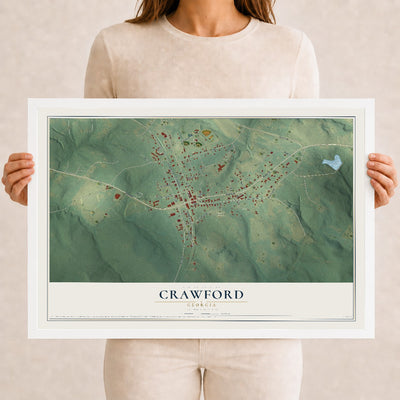 Crawford, Georgia map print, 12" x 18" W/ White Ayous Wood Frame mockup