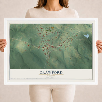 Crawford, Georgia map print, 18" x 24" W/ White Ayous Wood Frame mockup