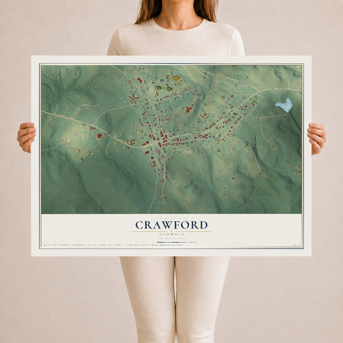 Crawford, Georgia map print, 24" x 36" Archival Matte Print mockup