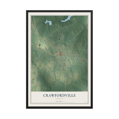 Crawfordville, Georgia map print, 12" x 18" W/ Black Ayous Wood Frame mockup