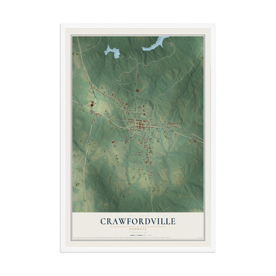 Crawfordville, Georgia map print, 12" x 18" W/ White Ayous Wood Frame mockup