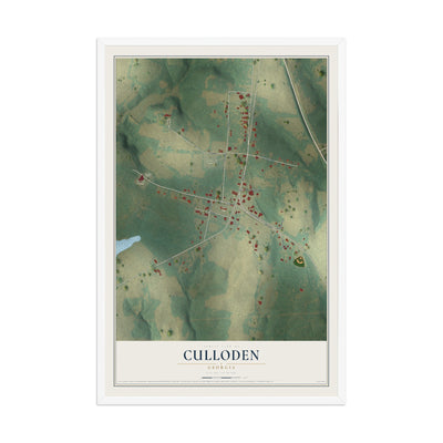 Culloden, Georgia map print, 12" x 18" W/ White Ayous Wood Frame mockup