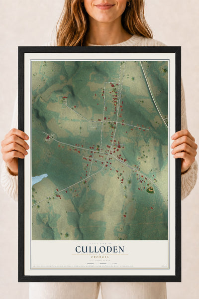 Culloden, Georgia map print, 18" x 24" W/ Black Ayous Wood Frame mockup