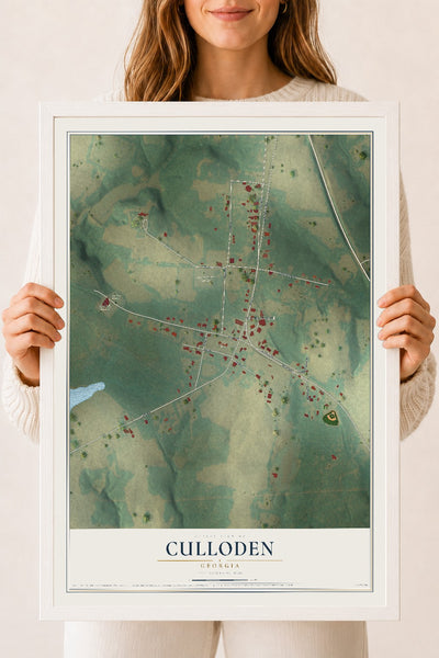 Culloden, Georgia map print, 18" x 24" W/ White Ayous Wood Frame mockup