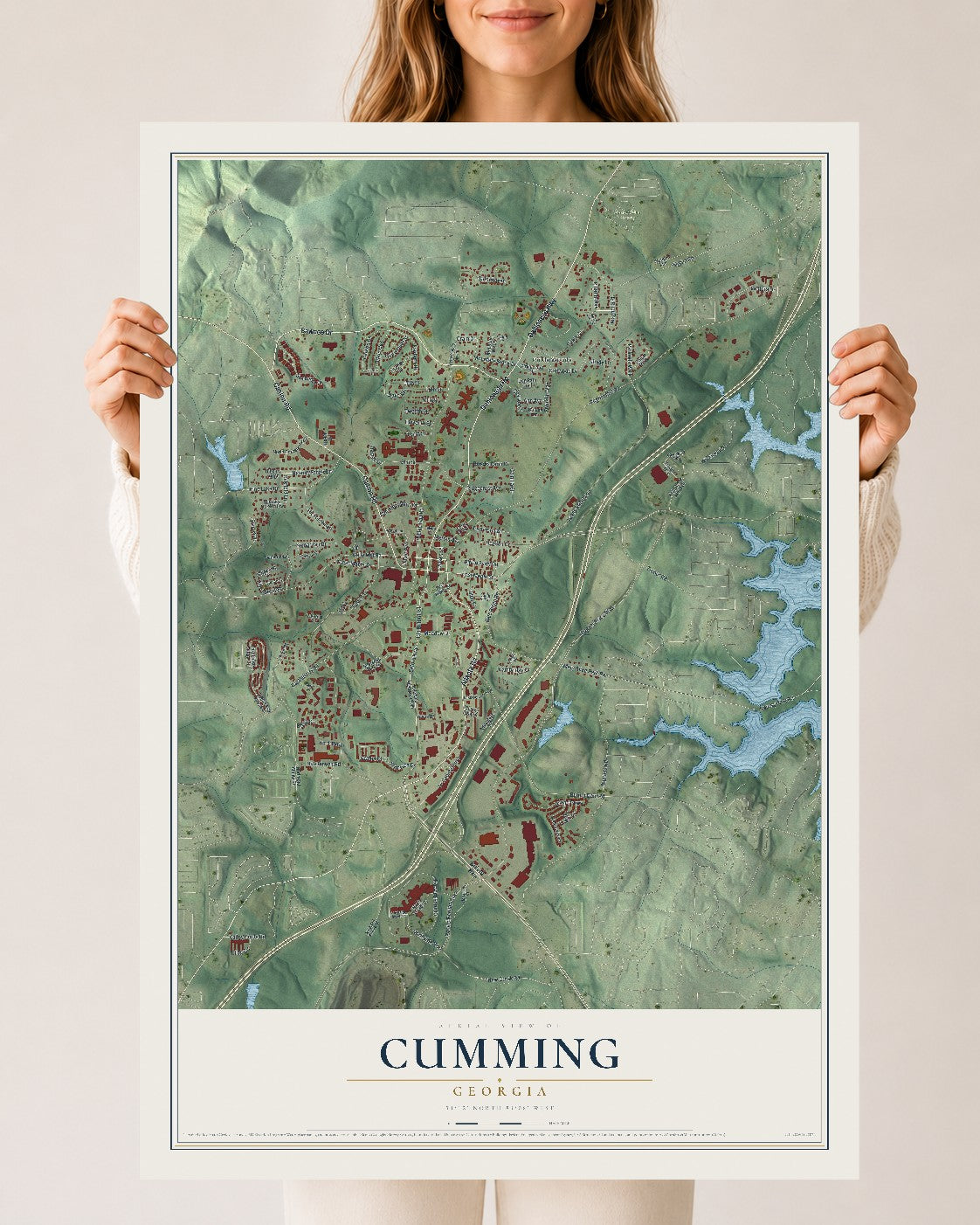 Cumming, Georgia map print, 24" x 36" Archival Matte Print mockup