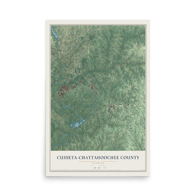 Cusseta-Chattahoochee County, Georgia map print, 12" x 18" Archival Matte Print mockup