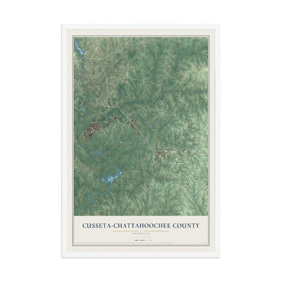 Cusseta-Chattahoochee County, Georgia map print, 12" x 18" W/ White Ayous Wood Frame mockup