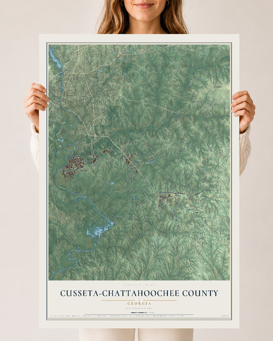 Cusseta-Chattahoochee County, Georgia map print, 24" x 36" Archival Matte Print mockup