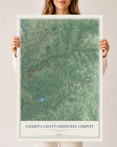 Cusseta-Chattahoochee County, Georgia map print, 24" x 36" Archival Matte Print mockup