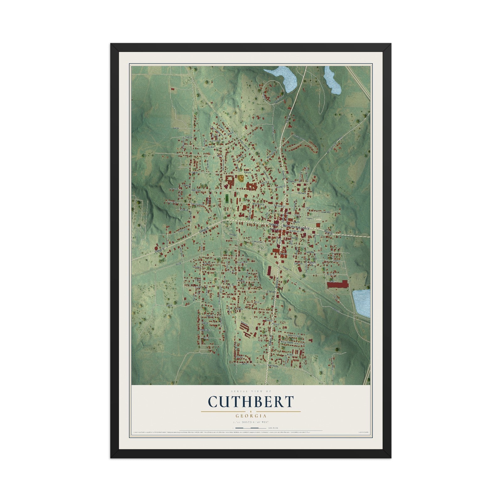 Cuthbert, Georgia map print, 12" x 18" W/ Black Ayous Wood Frame mockup