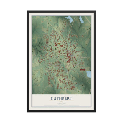 Cuthbert, Georgia map print, 12" x 18" W/ Black Ayous Wood Frame mockup