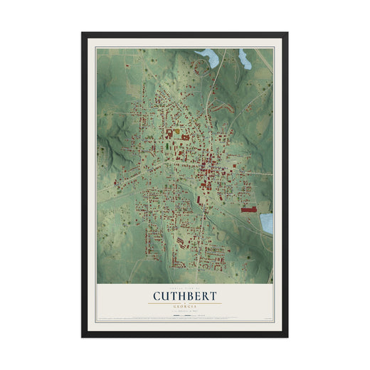 Map of Cuthbert, Georgia, 12 x 18 inch print in a black wood frame