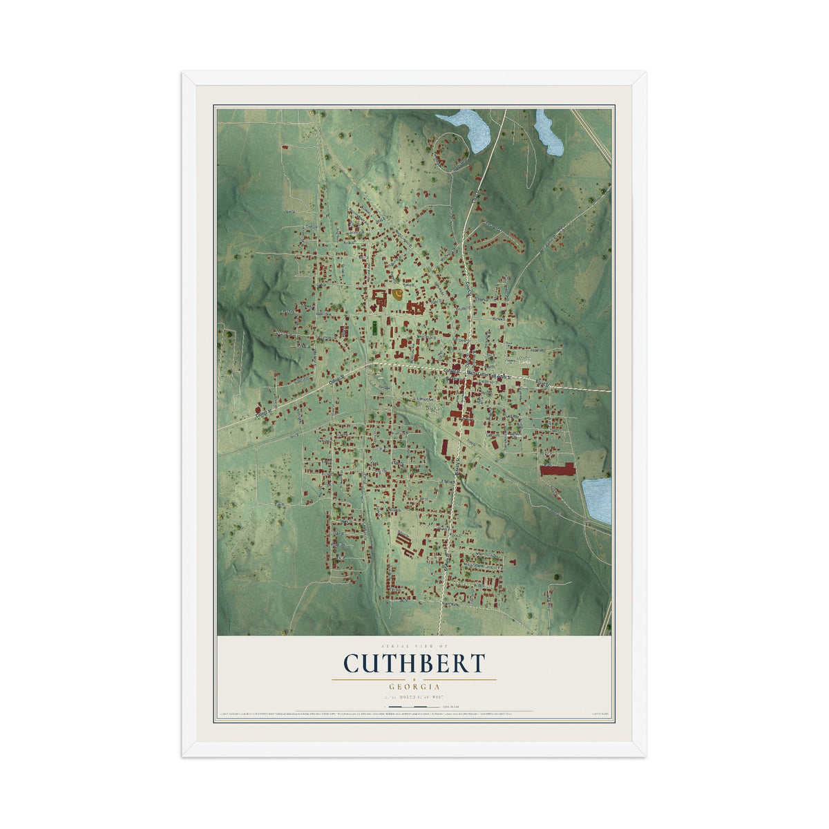 Cuthbert, Georgia map print, 12" x 18" W/ White Ayous Wood Frame mockup