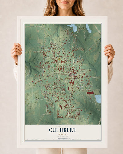 Cuthbert, Georgia map print, 24" x 36" W/ White Ayous Wood Frame mockup
