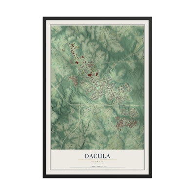 Dacula, Georgia map print, 12" x 18" W/ Black Ayous Wood Frame mockup