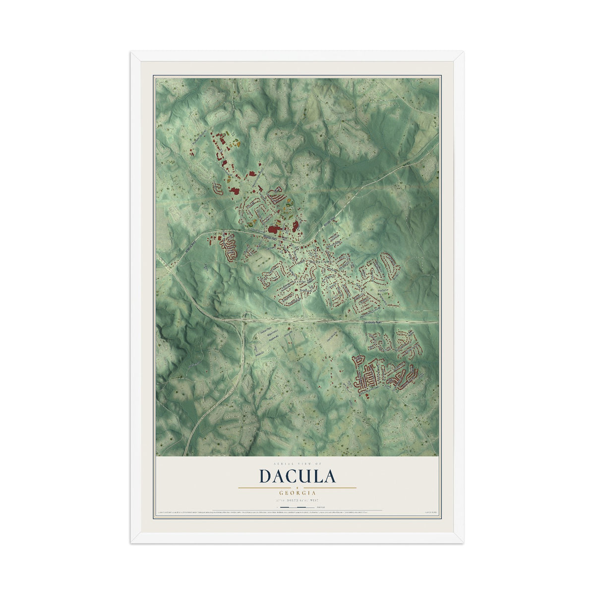 Dacula, Georgia map print, 12" x 18" W/ White Ayous Wood Frame mockup