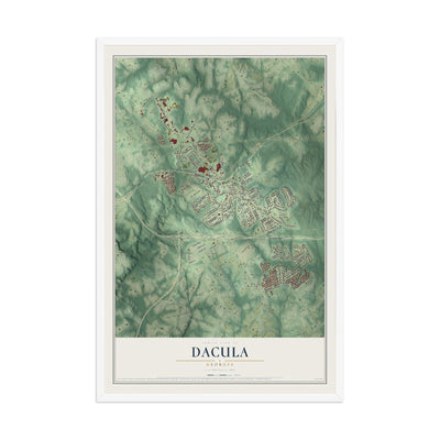 Dacula, Georgia map print, 12" x 18" W/ White Ayous Wood Frame mockup