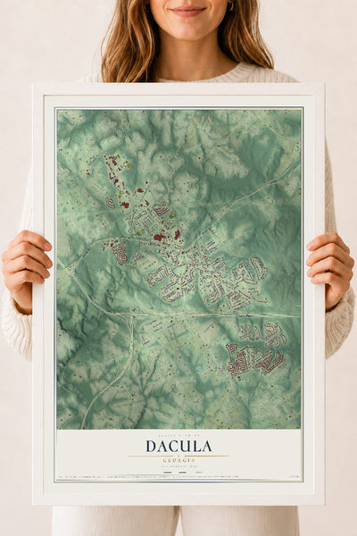 Dacula, Georgia map print, 18" x 24" W/ White Ayous Wood Frame mockup
