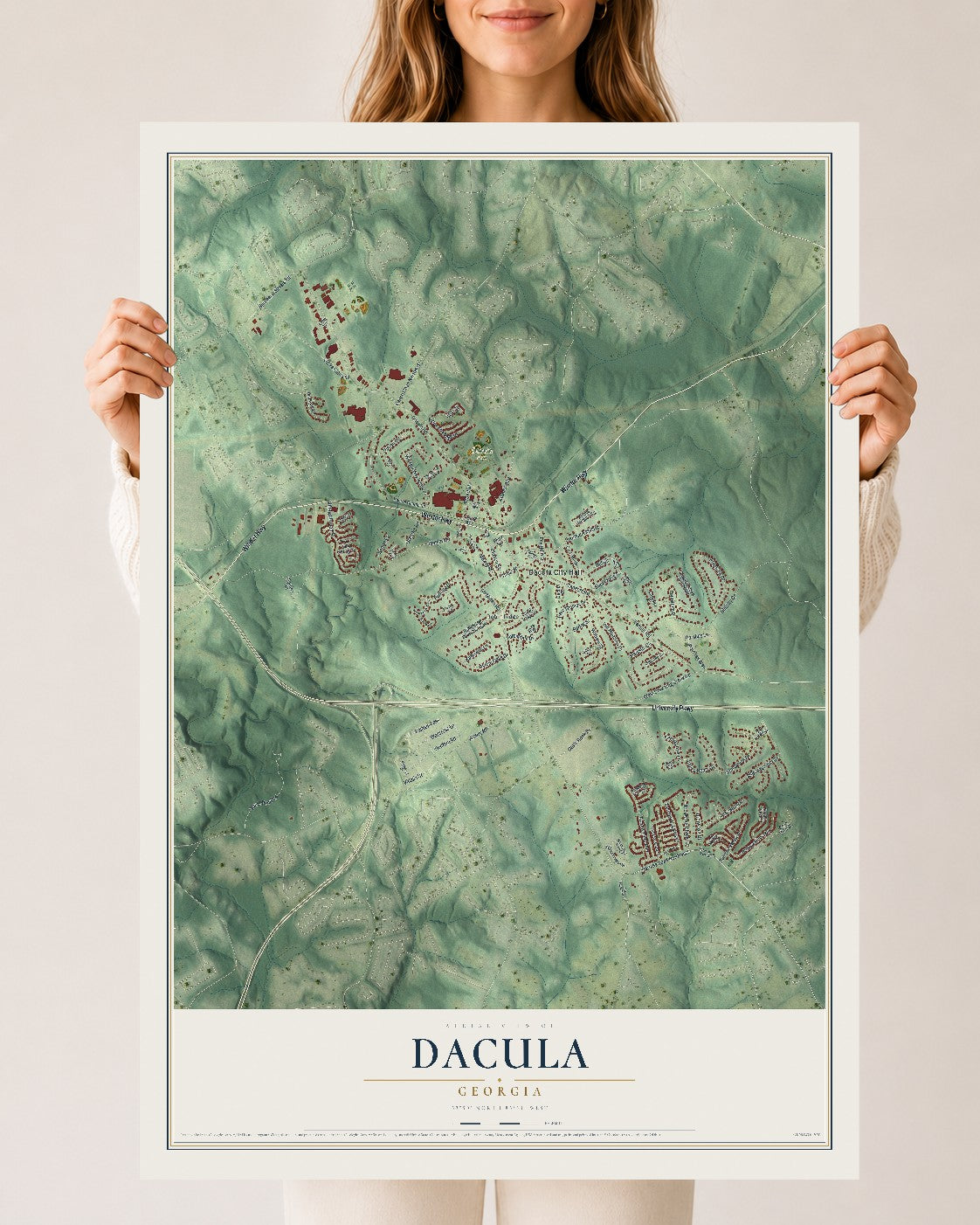 Dacula, Georgia map print, 24" x 36" Archival Matte Print mockup
