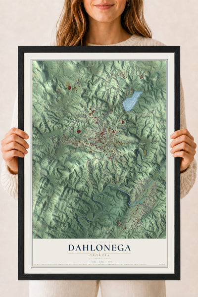 Dahlonega, Georgia map print, 18" x 24" W/ Black Ayous Wood Frame mockup