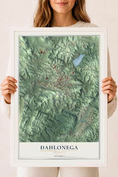 Dahlonega, Georgia map print, 18" x 24" W/ White Ayous Wood Frame mockup
