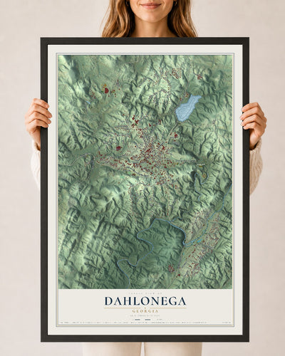Dahlonega, Georgia map print, 24" x 36" W/ Black Ayous Wood Frame mockup