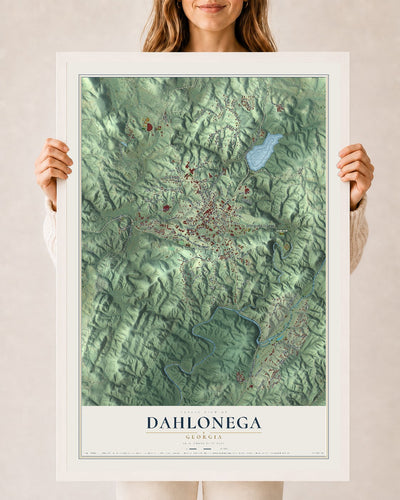 Dahlonega, Georgia map print, 24" x 36" W/ White Ayous Wood Frame mockup