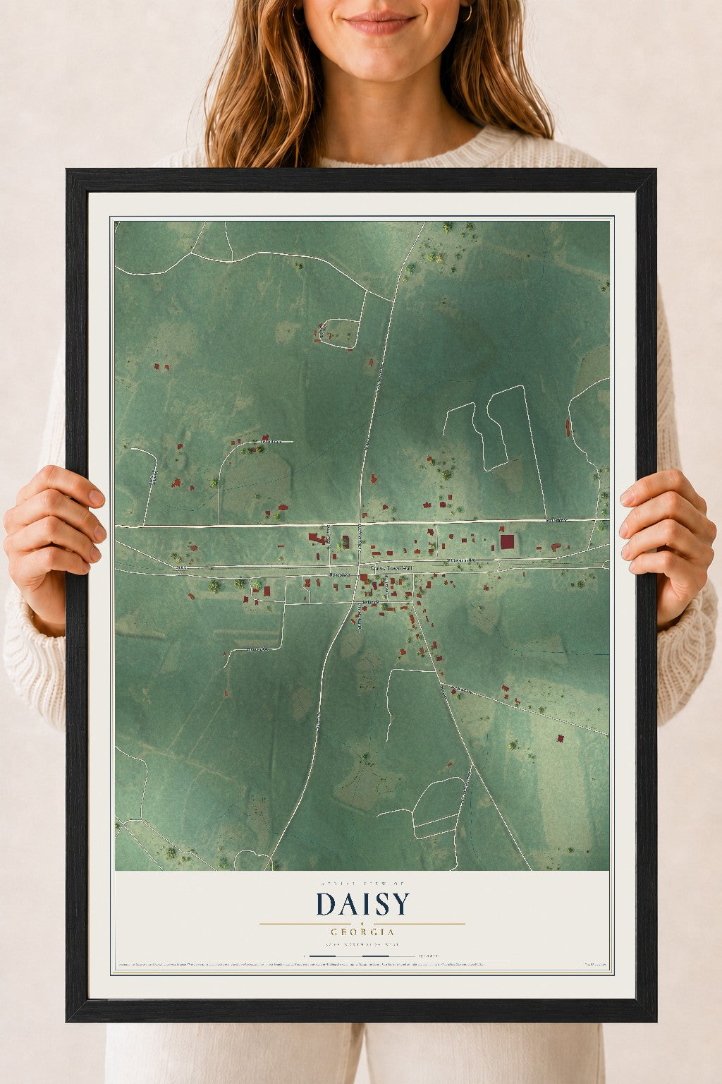 Daisy, Georgia map print, 18" x 24" W/ Black Ayous Wood Frame mockup