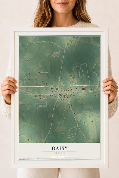Daisy, Georgia map print, 18" x 24" W/ White Ayous Wood Frame mockup