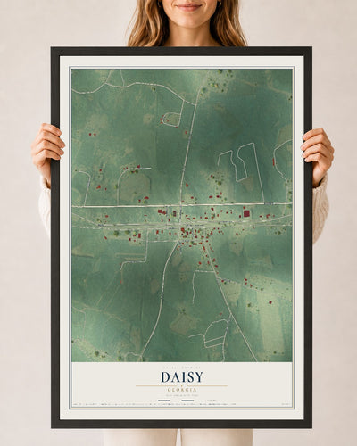 Daisy, Georgia map print, 24" x 36" W/ Black Ayous Wood Frame mockup
