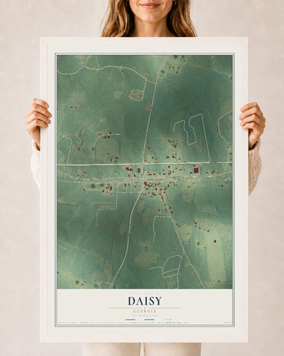 Daisy, Georgia map print, 24" x 36" W/ White Ayous Wood Frame mockup
